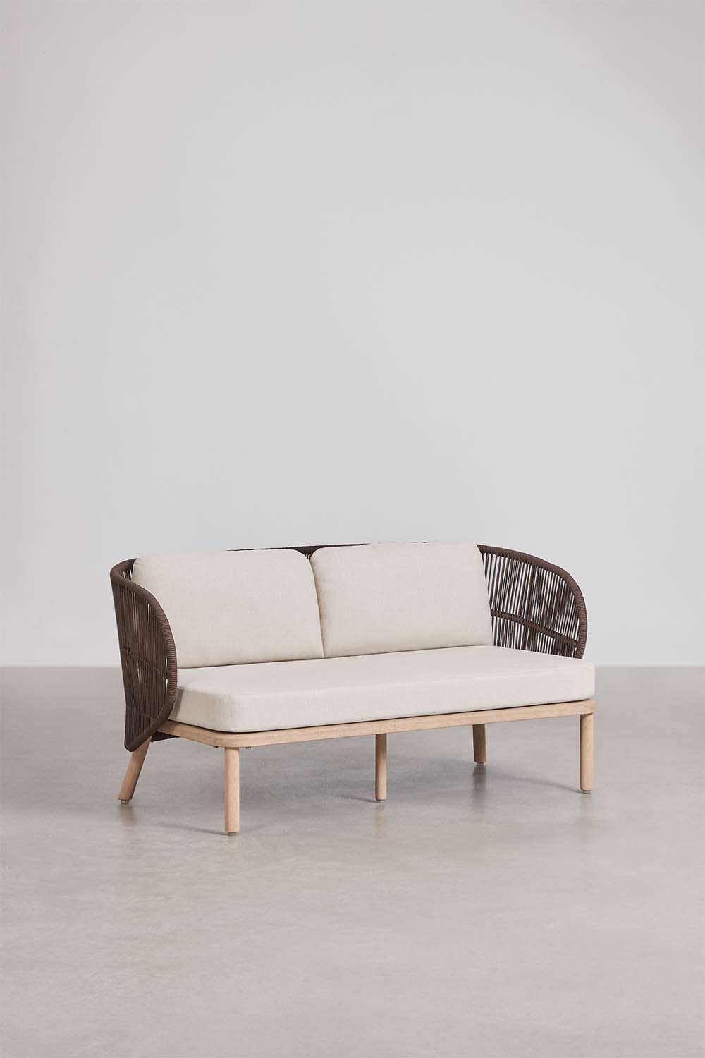 Conjunto de jardim com sofá de 2 lugares em corda trançada Capri e mesa de centro redonda Ø75 cm em cimento Layana, imagem de galeria 4