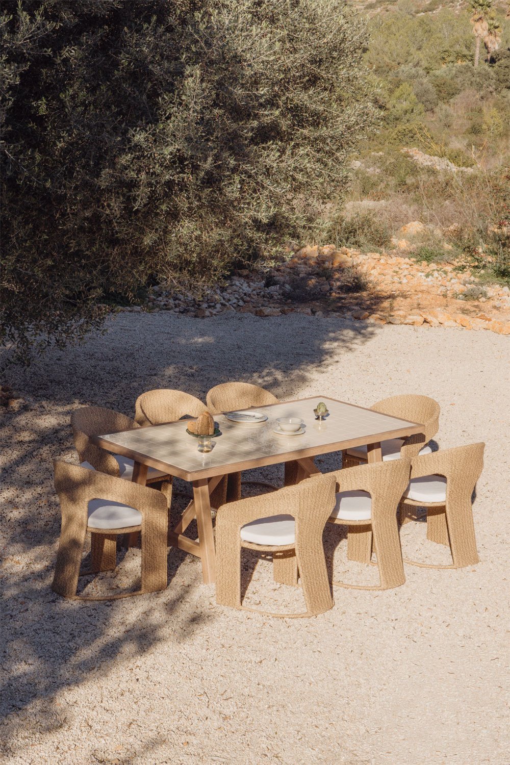 Conjunto de mesa retangular 200x100 cm Dubai e 8 cadeiras de jardim em rattan sintético Omarel, imagem de galeria 1