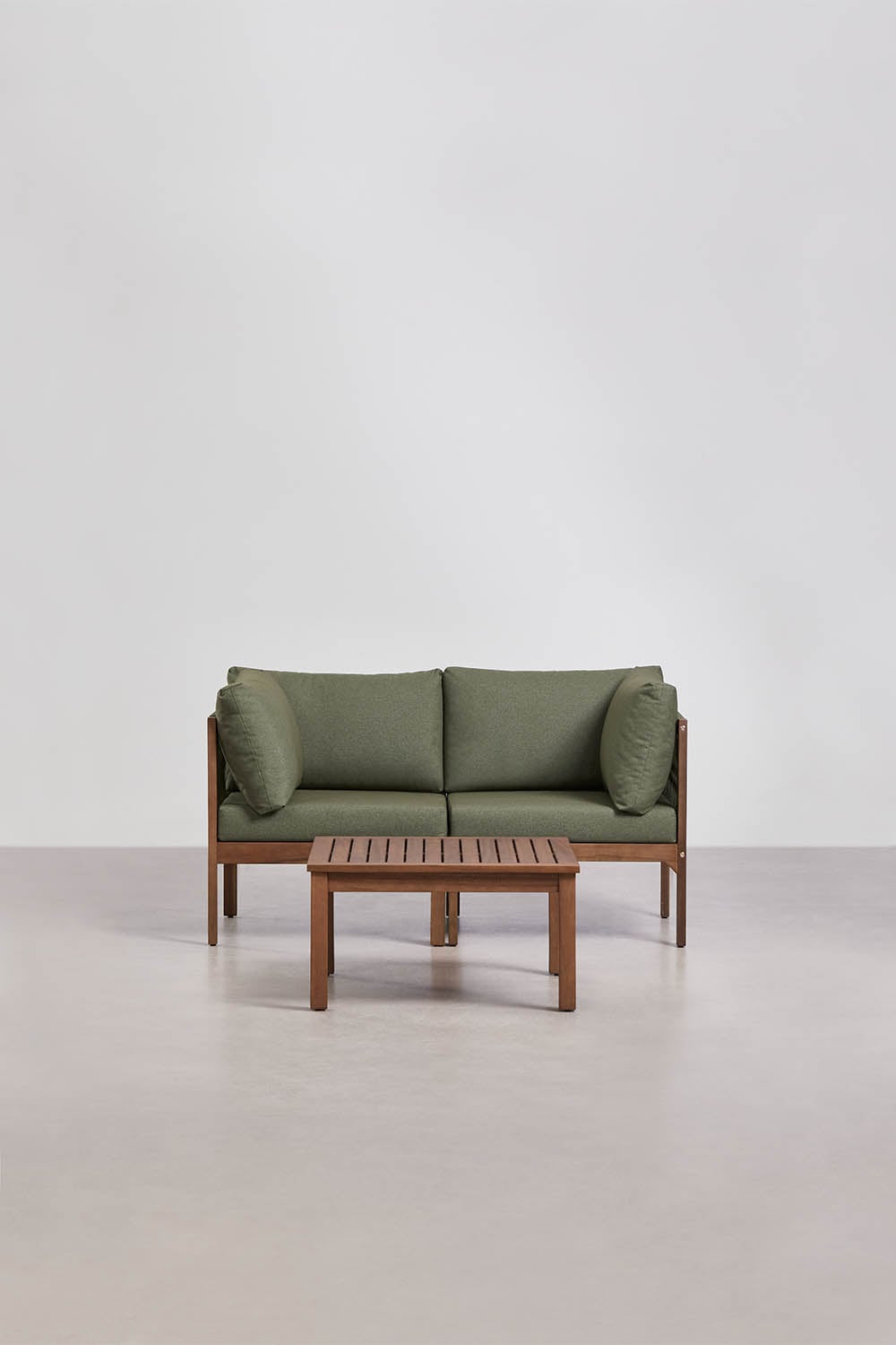 Conjunto de sala com sofá modular de 2 peças com apoios de braço e mesa de centro em madeira de acácia Branson, imagem de galeria 3