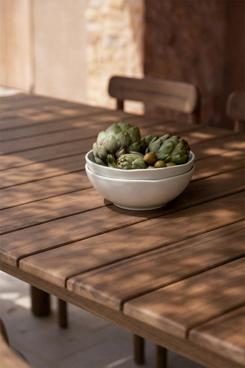 Conjunto de mesa retangular extensível Duala 250-310x105 cm e 12 cadeiras de jardim em madeira de acácia Nualis, imagem de galeria 2