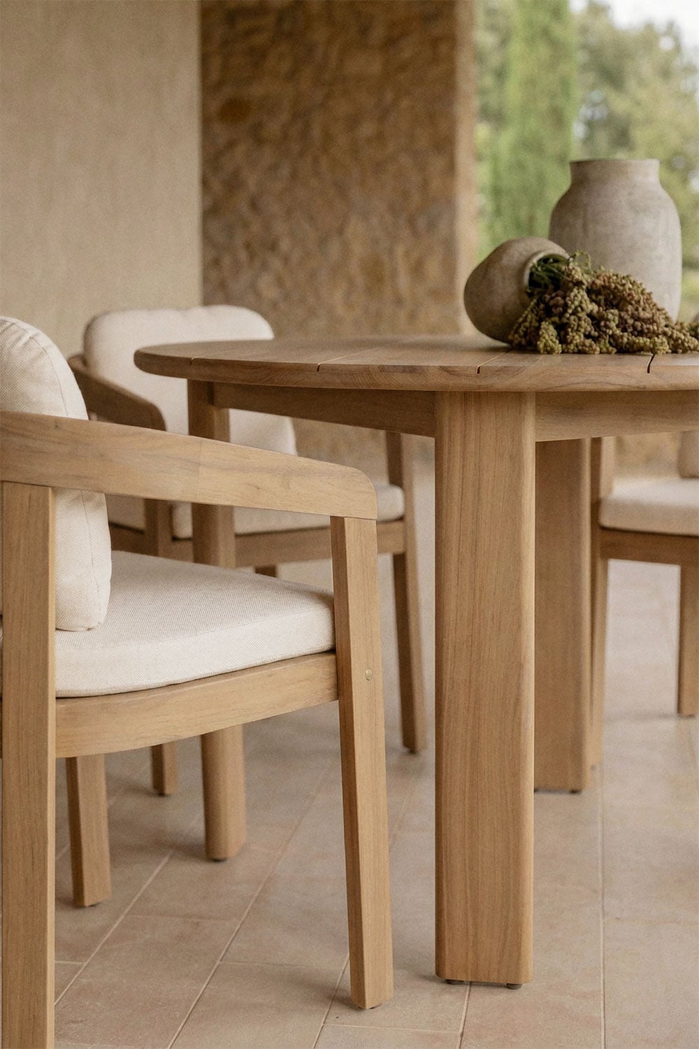 Mesa de jardim redonda Ø110 cm em madeira de acácia Uleno, imagem de galeria 2