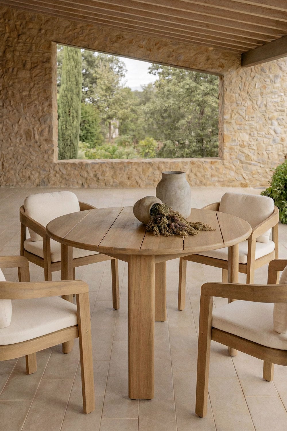 Mesa de jardim redonda Ø110 cm em madeira de acácia Uleno, imagem de galeria 1