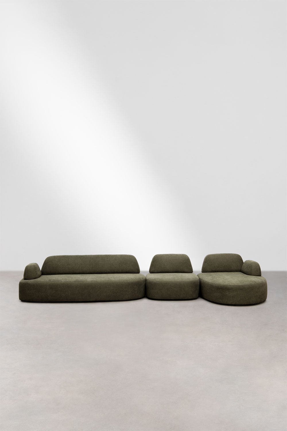 Sofá modular chaise longue direito de 3 peças com módulo de canto estofado Giorgia, imagem de galeria 3