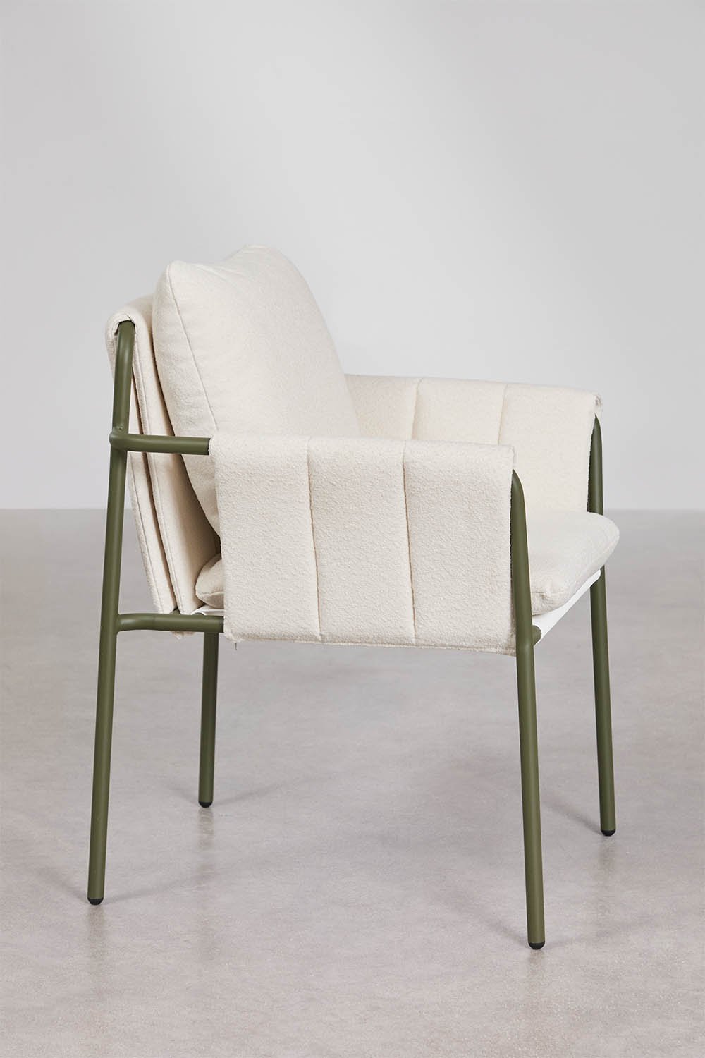 Set de mesa redonda Ø90 cm em cimento e fibra de vidro Melody e 4 cadeiras de jardim com braços estofadas e em aço Zunika, imagem de galeria 8