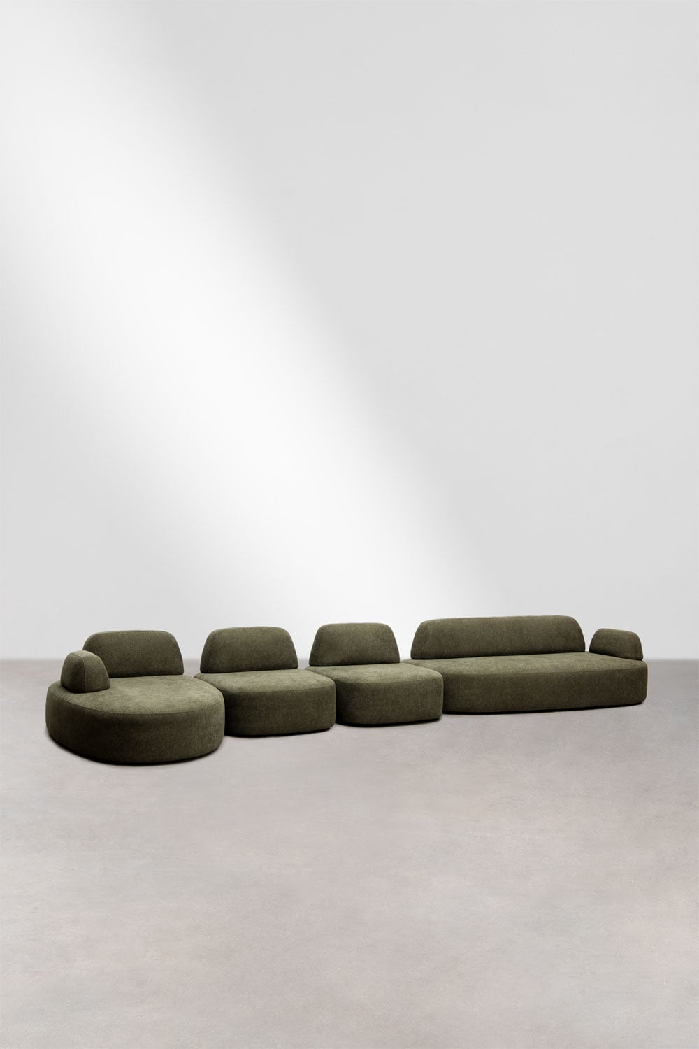 Sofá modular chaise longue esquerdo de 4 peças com módulo de canto estofado Giorgia, imagem de galeria 1