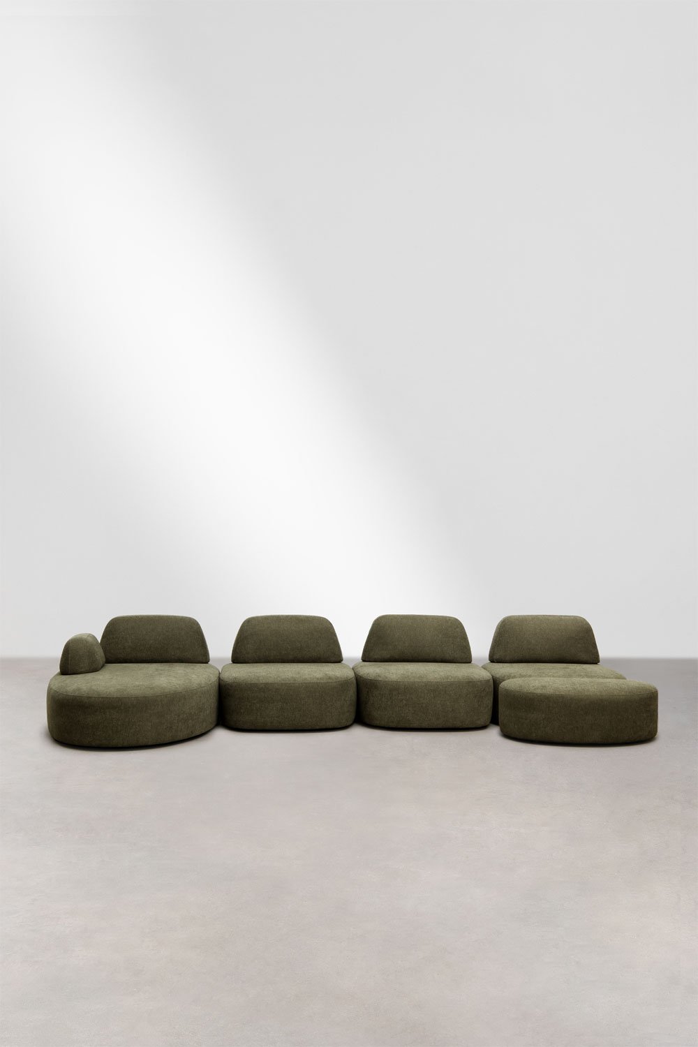 Sofá modular chaise longue esquerdo de 4 peças e puff estofado Giorgia, imagem de galeria 3