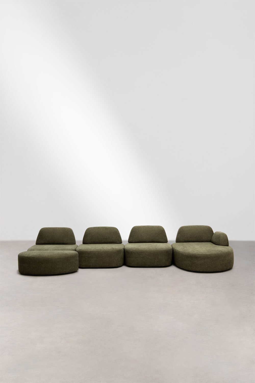 Sofá modular chaise longue direito de 4 peças e puff estofado Giorgia, imagem de galeria 3