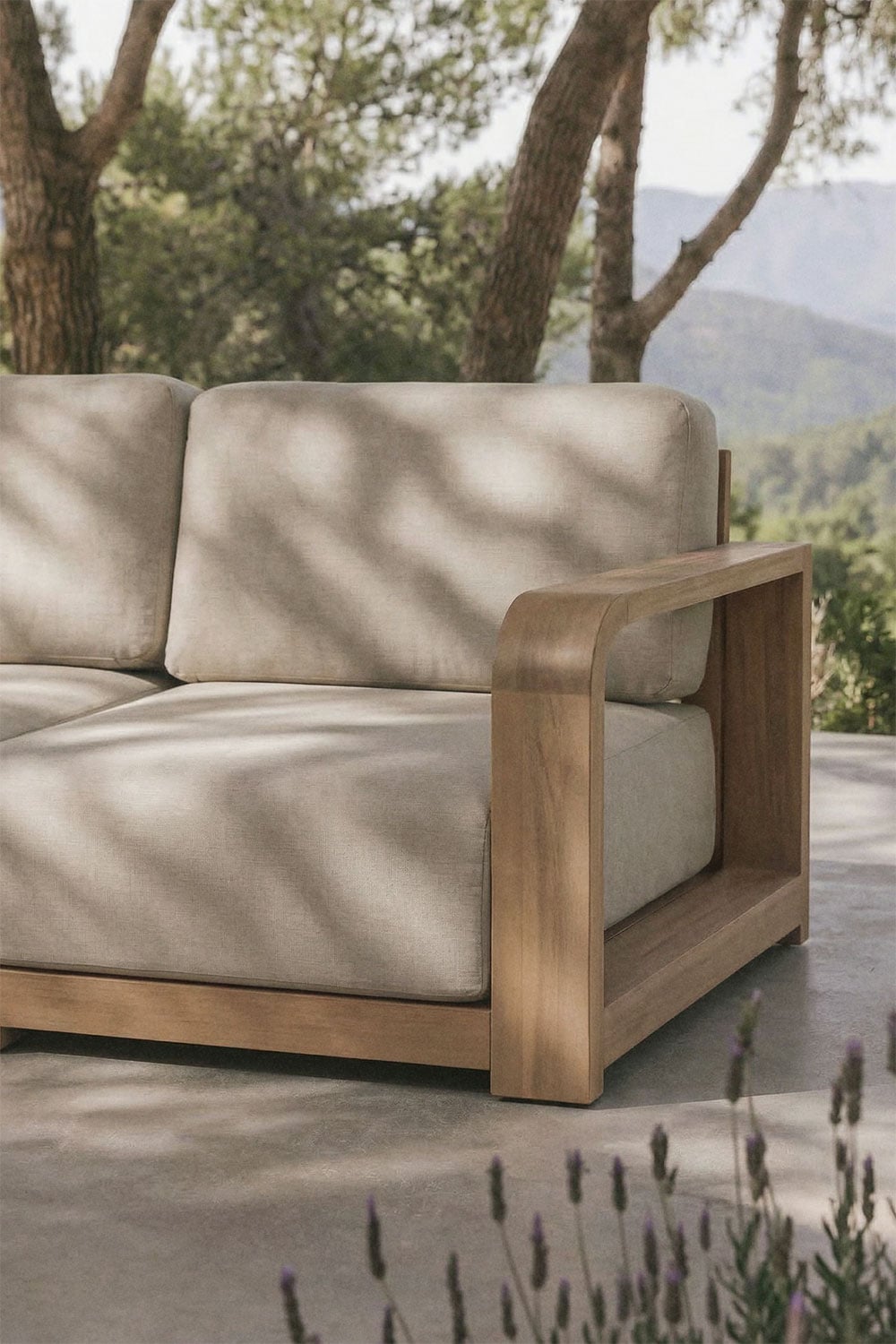 Sofá modular de jardim de 2 peças com apoios de braço em madeira de acácia Brivori, imagem de galeria 2