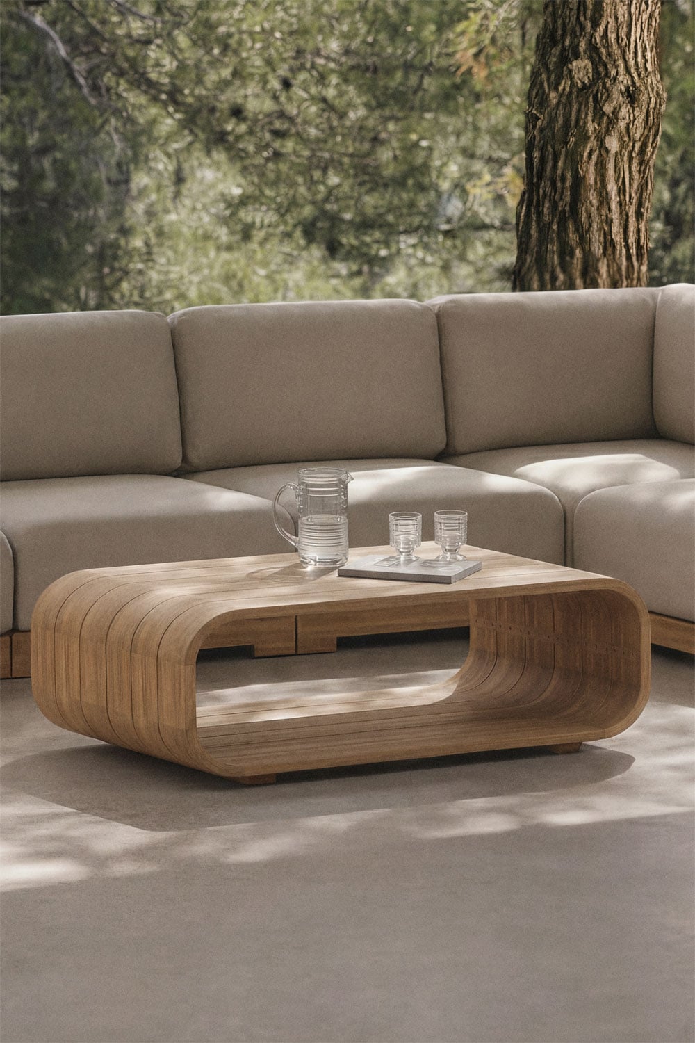Rectangular 140x75 cm acacia wood Brivori garden coffee table, imagem de galeria 1