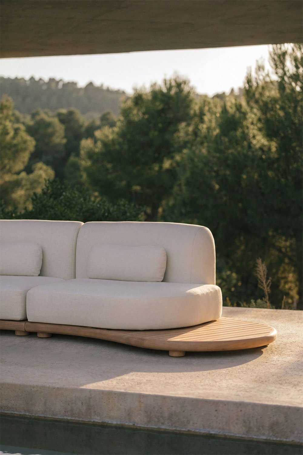 Módulo de canto direito para sofá modular de jardim em madeira de acácia Gerard, imagem de galeria 1