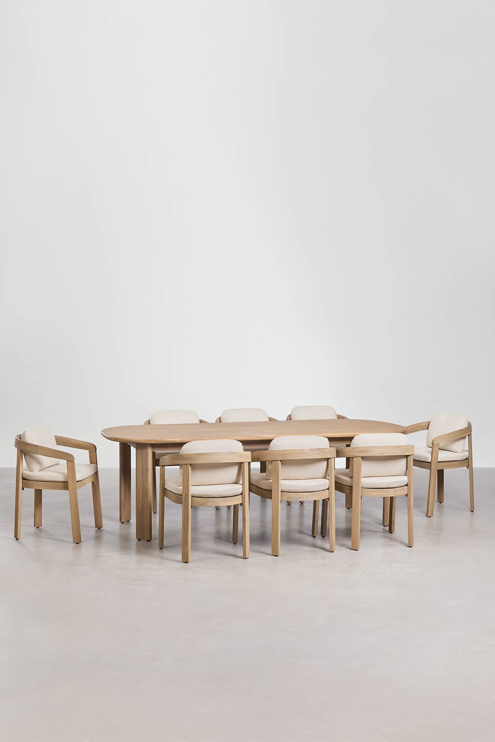 Conjunto de mesa oval 240x100 cm e 8 cadeiras de jardim em madeira de acácia Uleno, imagem de galeria 2