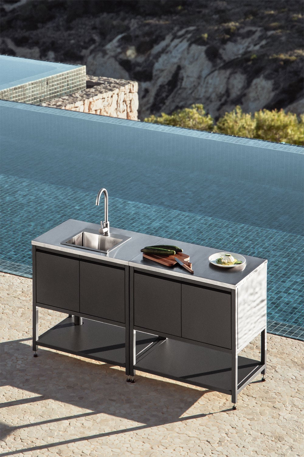 Cozinha modular de exterior de 2 peças com lava-loiça e arrumação em aço Savona, imagem de galeria 1