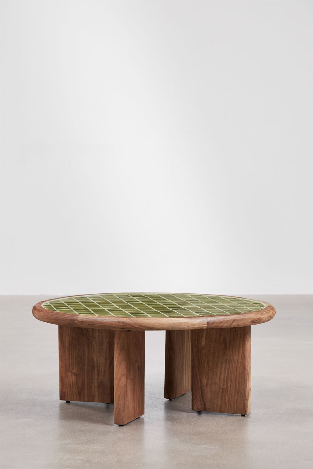 Mesa de centro redonda Ø80 cm em madeira de acácia e azulejos Aitana, imagem de galeria 3