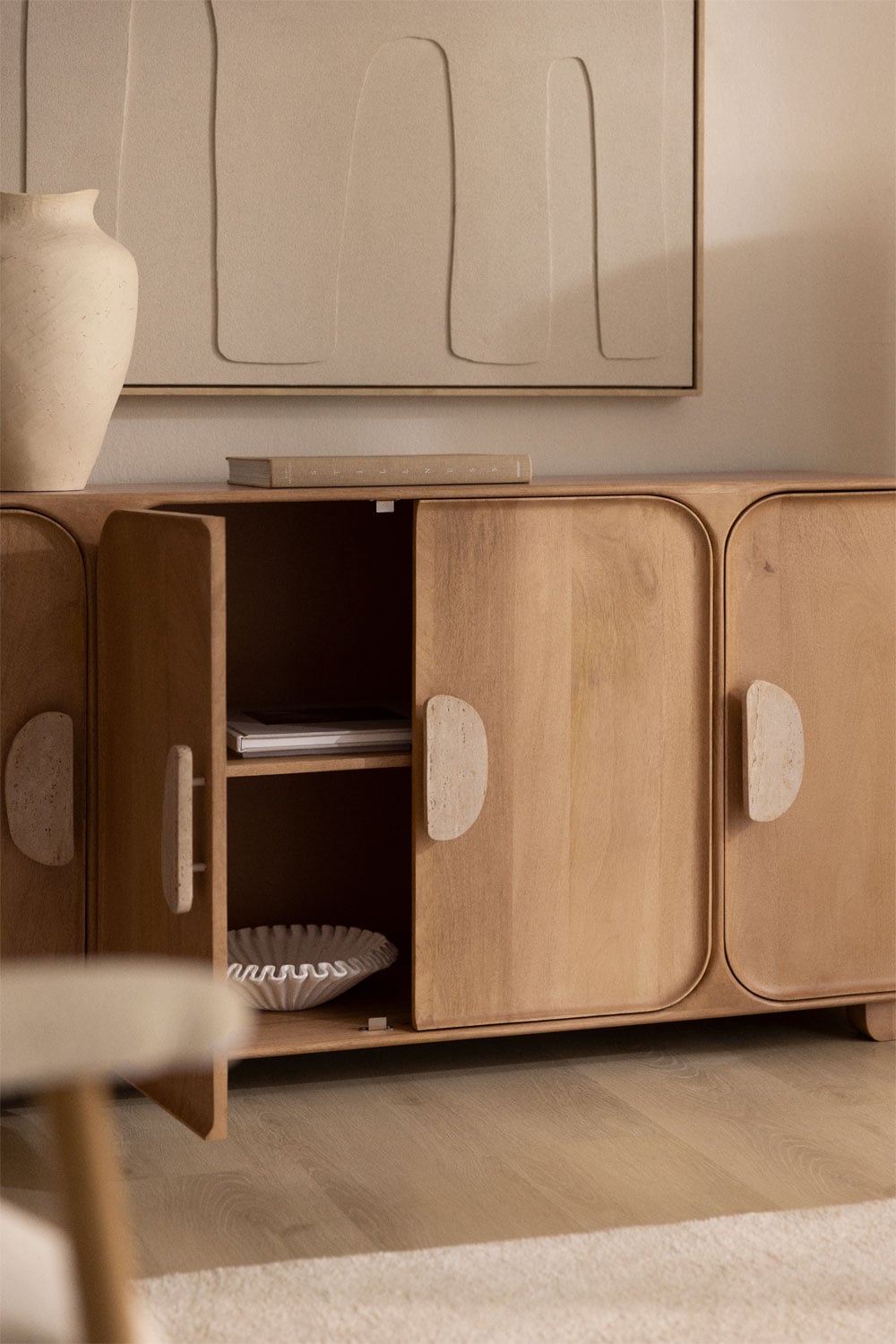 Aparador 160x45 cm em madeira de manga e travertino Kivalina, imagem de galeria 3