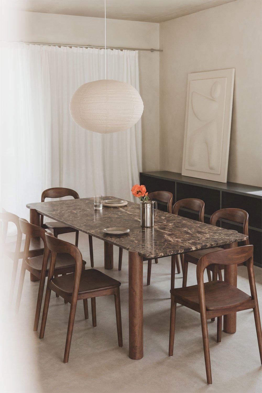 Mesa de jantar retangular 245x110 cm em madeira de manga e mármore Oneca, imagem de galeria 1