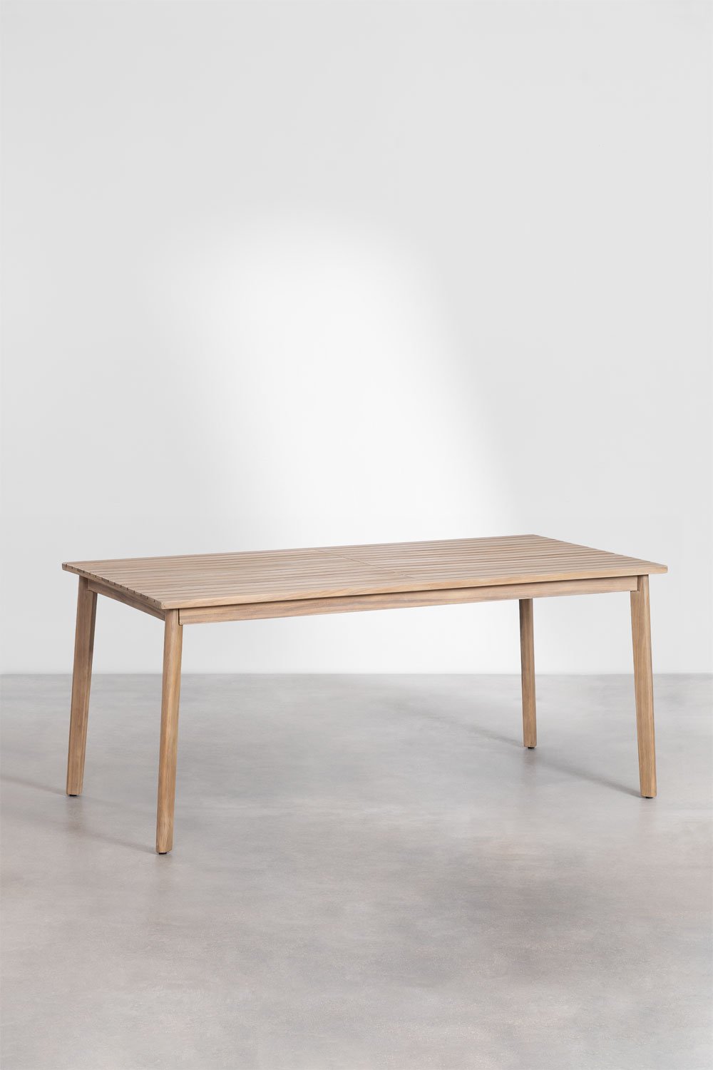 Conjunto de mesa retangular 180x90 cm e 2 bancos de jardim em madeira de acácia Kaela, imagem de galeria 3