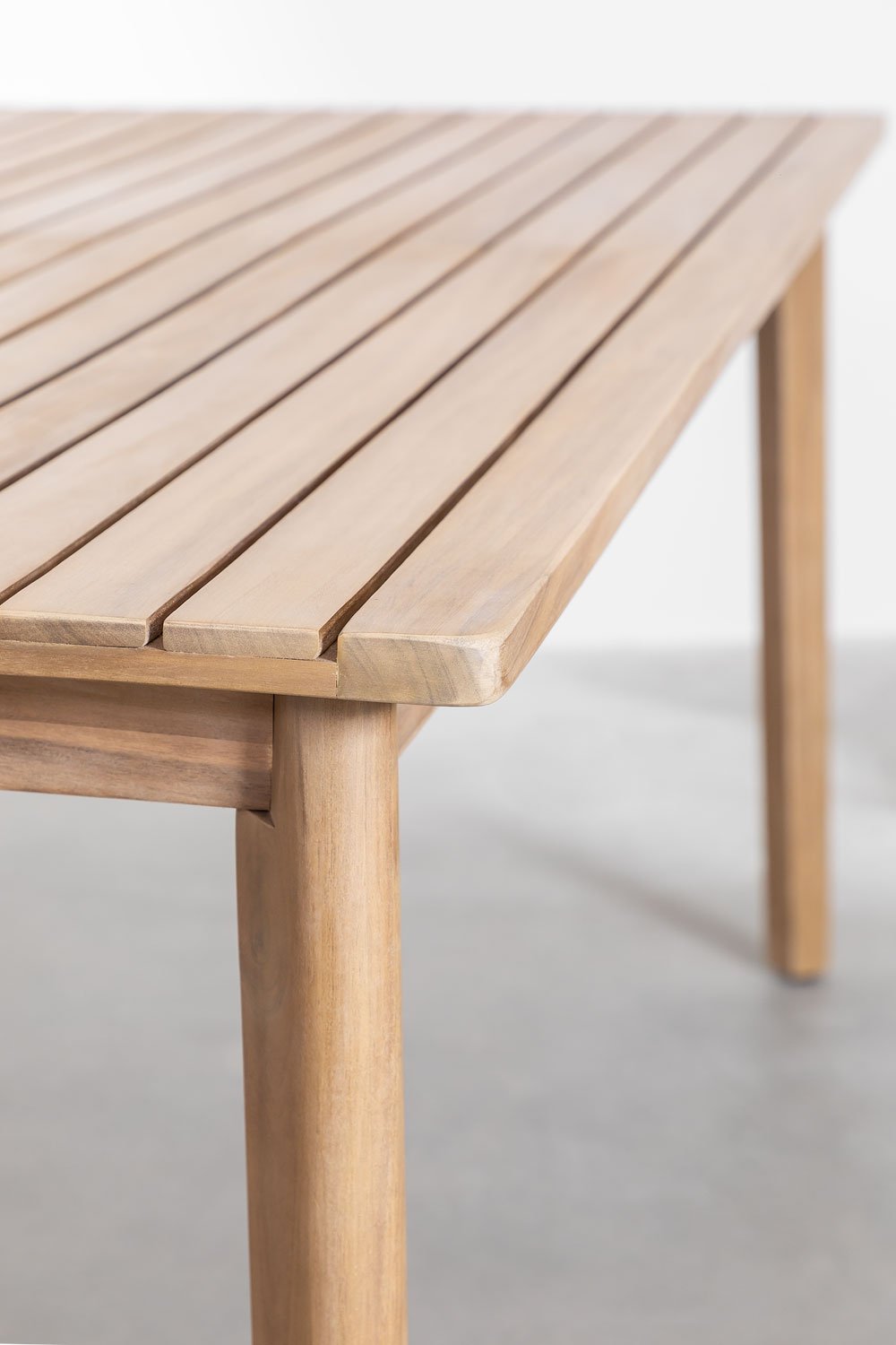 Conjunto de mesa retangular 180x90 cm e 2 bancos de jardim em madeira de acácia Kaela, imagem de galeria 5