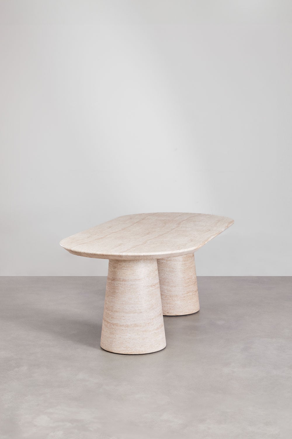 Conjunto de mesa oval Noemi em cimento travertino (220x95 cm) e 8 cadeiras de jantar em madeira de carvalho Mara Signature , imagem de galeria 4