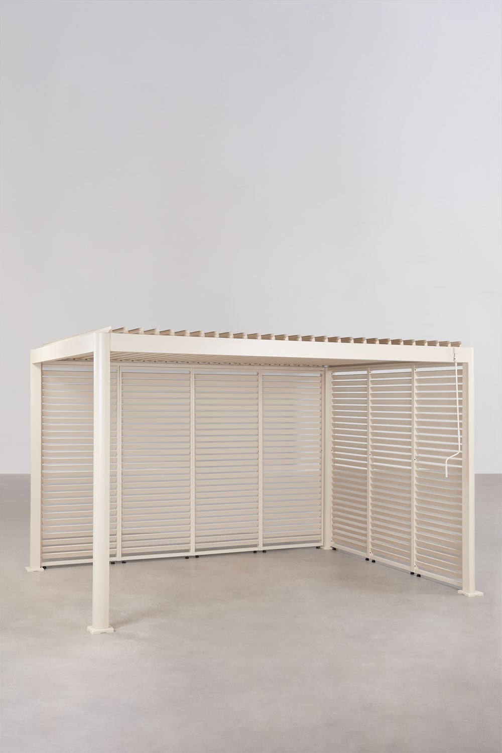 Pérgola bioclimática de alumínio com lâminas e painéis laterais Druvia, imagem de galeria 1