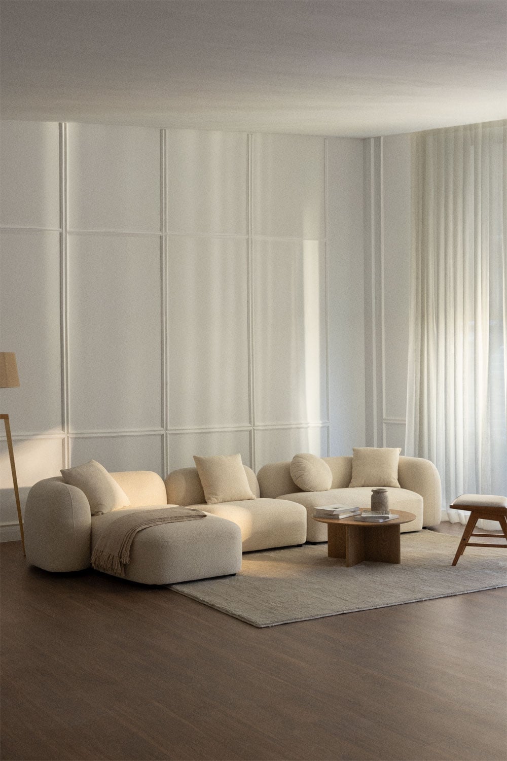 Sofá chaise longue esquerdo modular de 3 peças em chenille Coco, imagem de galeria 1