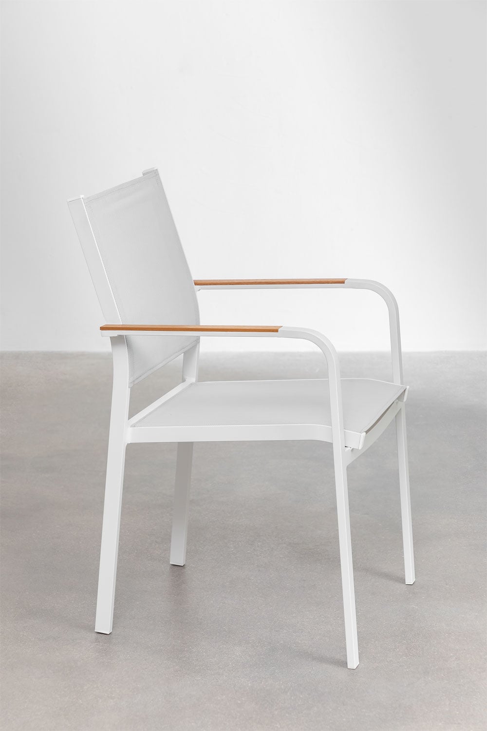 Conjunto de mesa retangular 160x90 cm em madeira de eucalipto Archer Classic e 6 cadeiras de jardim empilháveis em alumínio Arch, imagem de galeria 6