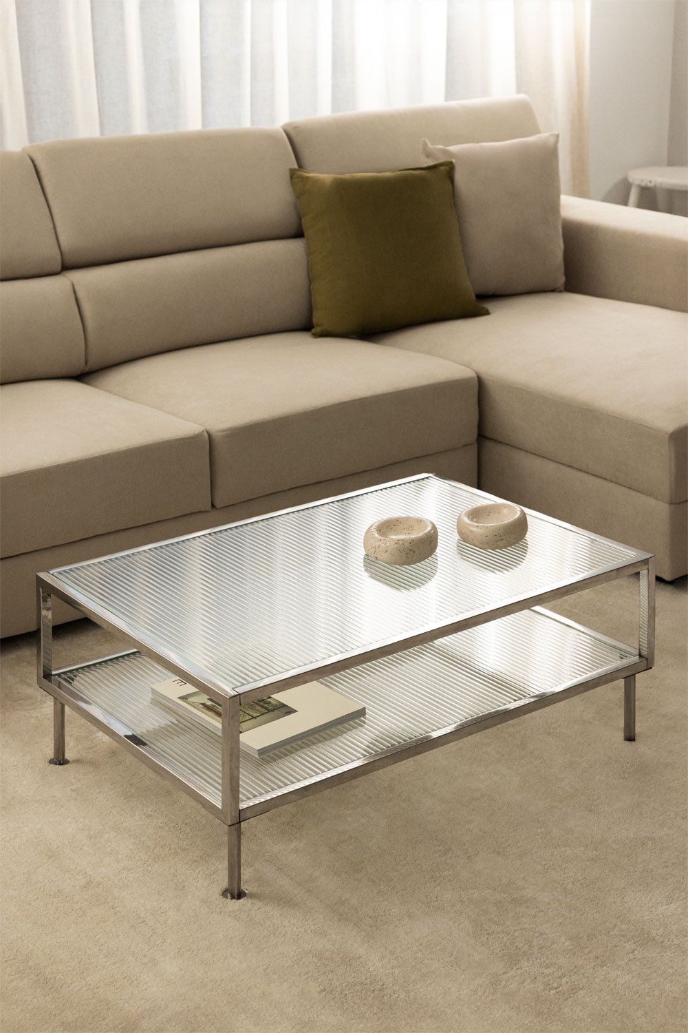 Rectangular coffee table 90x60 cm in steel and glass Paoline, imagem de galeria 1