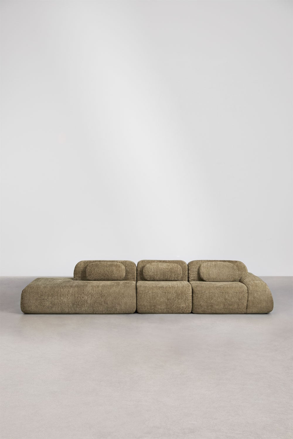 Sofá modular de canto em chenille de 3 peças com chaise longue à esquerda embalado a vácuo Mérida, imagem de galeria 3