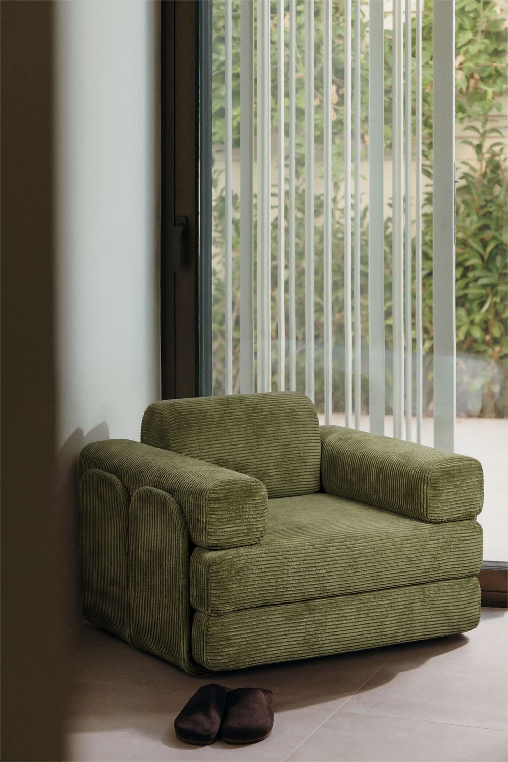 Poltrona-cama em veludo cotelê embalada a vácuo Paoly, imagem de galeria 1