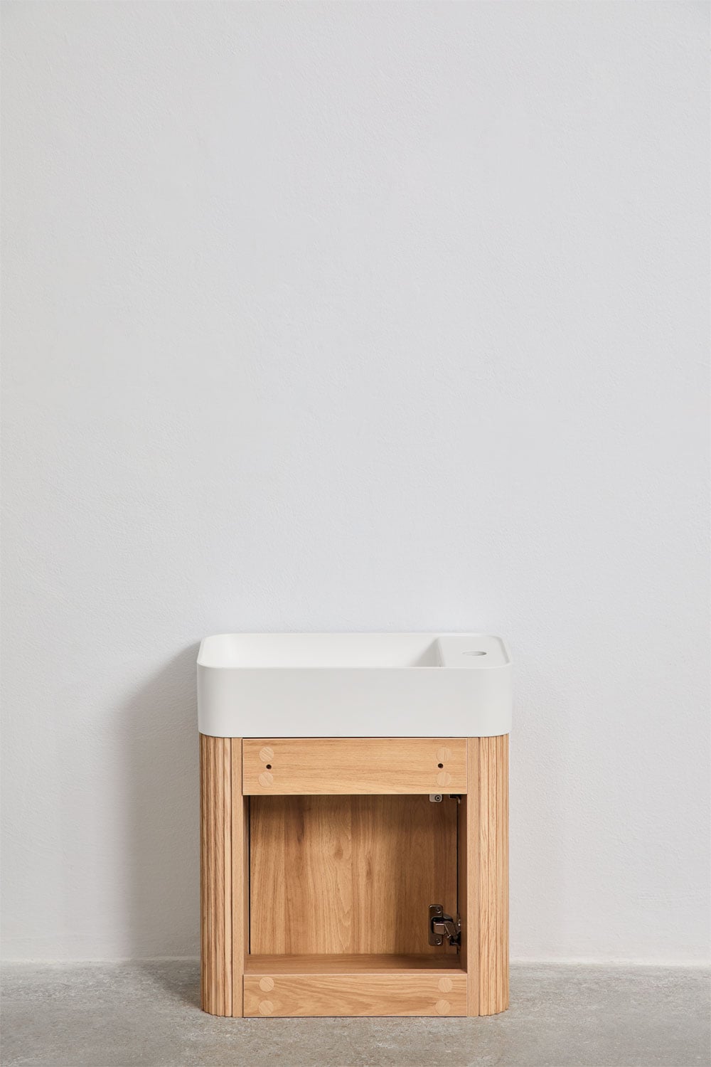 Conjunto de móvel de casa de banho suspenso 45x25 cm em madeira com lavatório integrado Aizea, imagem de galeria 7