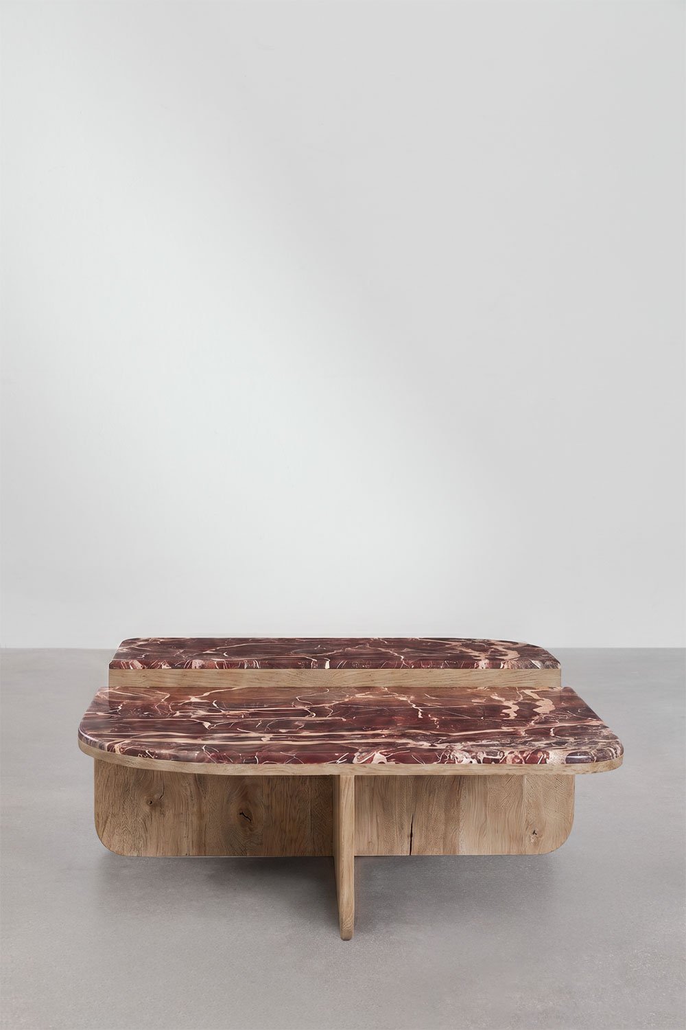 Mesa de centro 90x90 cm em pedra natural e madeira de manga Clotsh, imagem de galeria 3