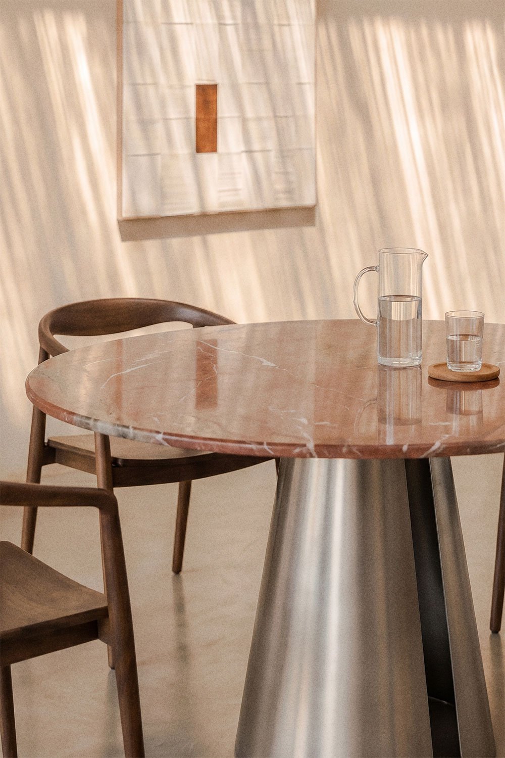 Mesa de jantar redonda Ø120 cm em aço inoxidável Baelor, imagem de galeria 2