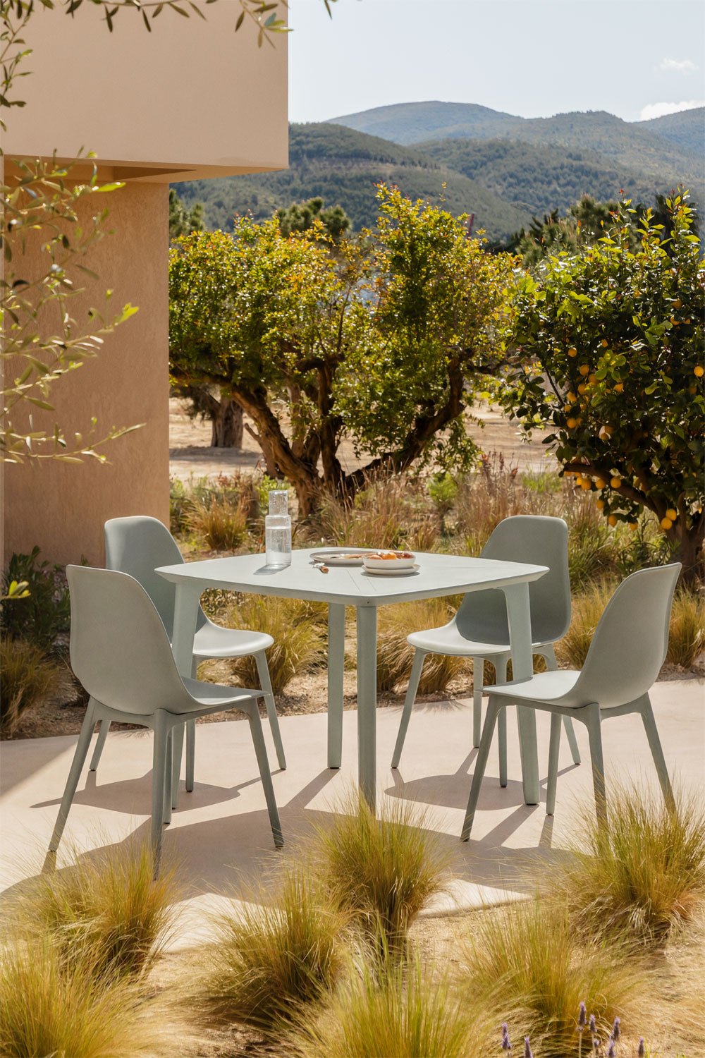 Conjunto de mesa quadrada 85x85 cm e 4 cadeiras de jardim em polipropileno Scand, imagem de galeria 1