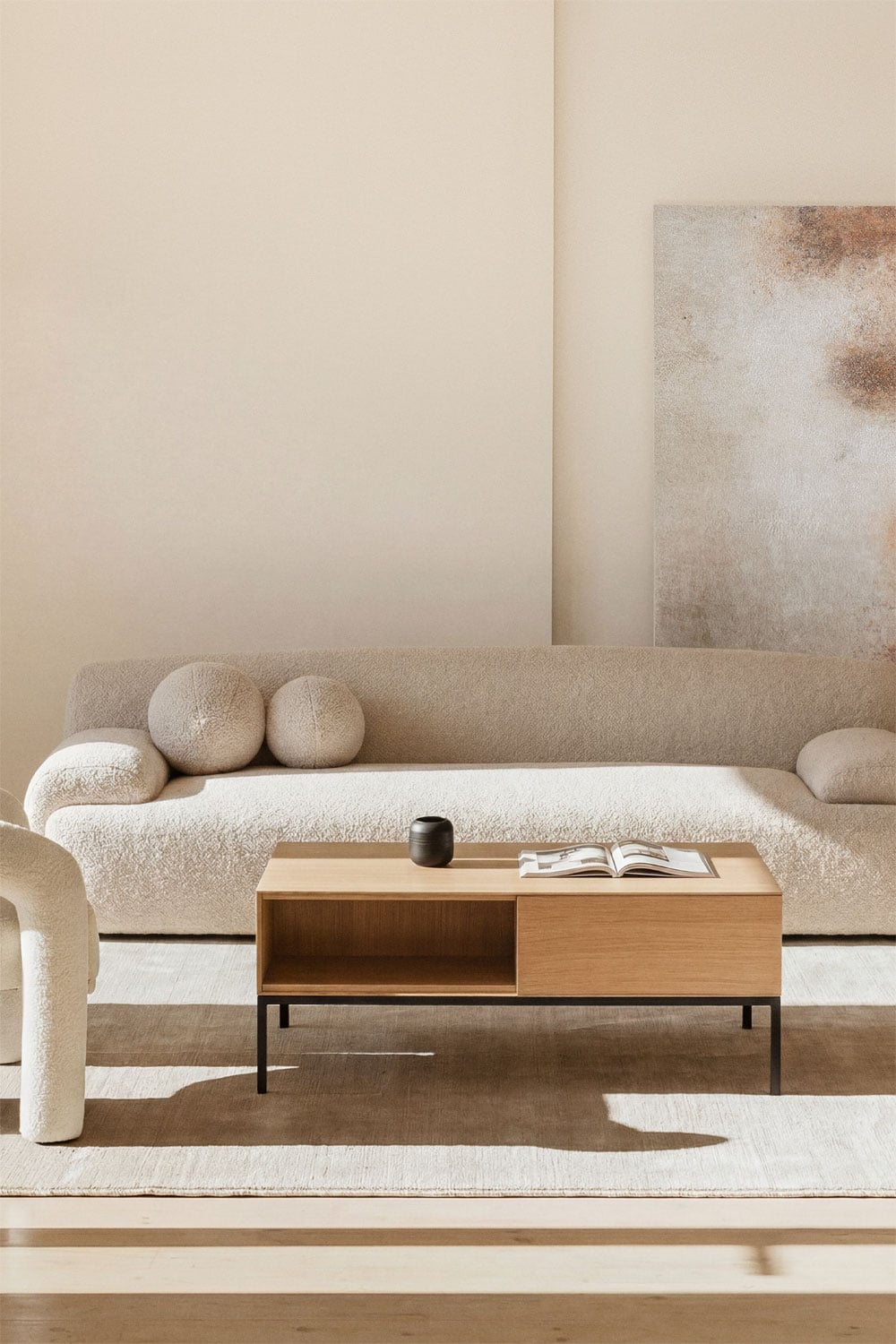 Mesa de centro retangular 120x60 cm em MDF e folha de carvalho Bromley, imagem de galeria 1