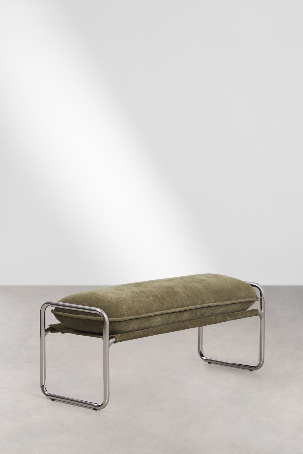 Banco 110 cm estofado em chenilha verde tropa Matilda, imagem de galeria 3