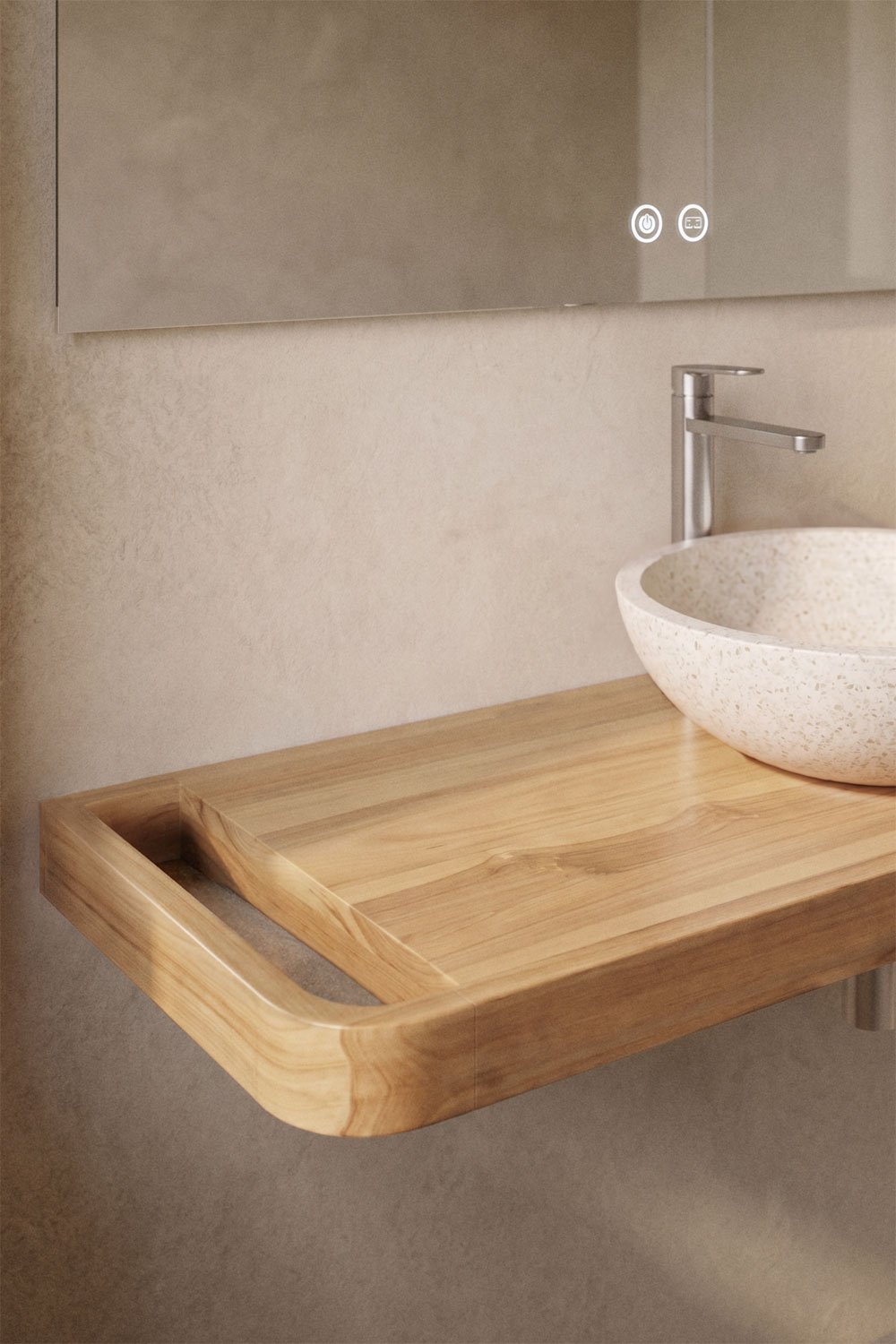 Conjunto de móvel de casa de banho 110x45 cm suspenso em madeira de teca Neill, imagem de galeria 2