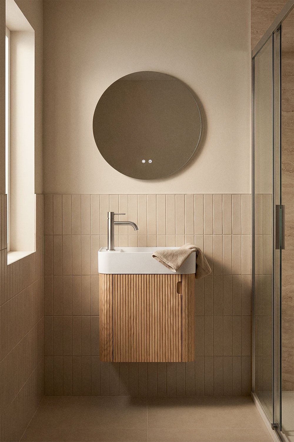 Conjunto de móvel de casa de banho suspenso 45x25 cm em madeira com lavatório integrado Aizea, imagem de galeria 1