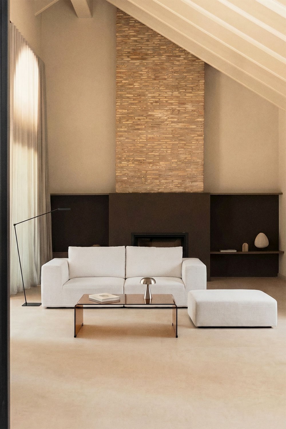 Sofá modular de 2 peças e puff em chenille embalado a vácuo Norridge, imagem de galeria 1