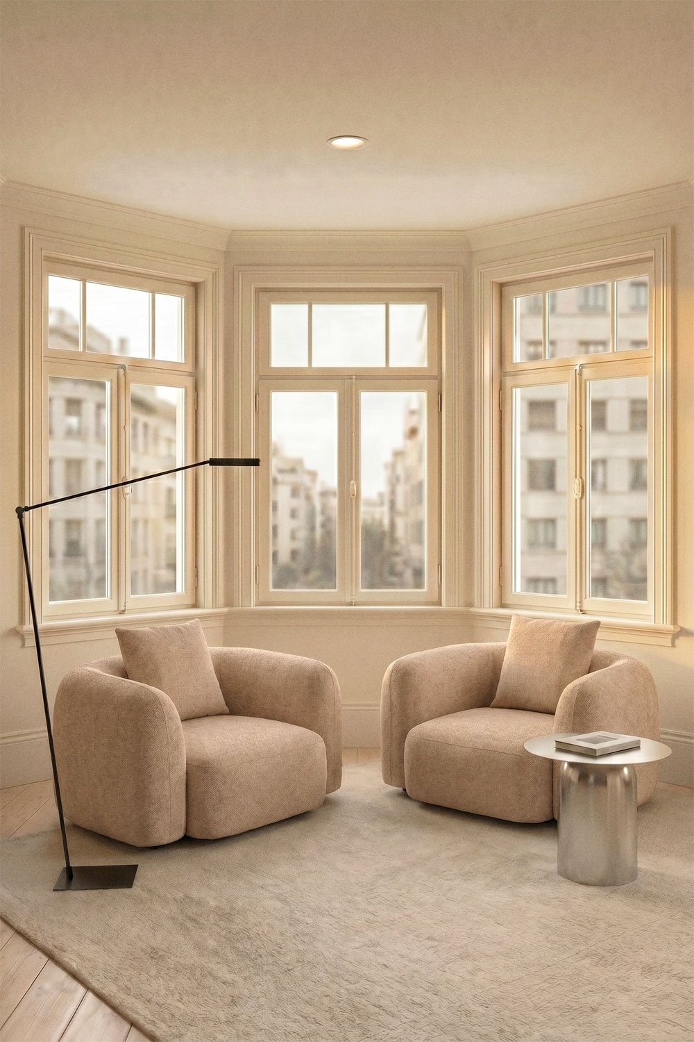 Conjunto de 2 poltronas em chenille grossa cor castanho latte Coco, imagem de galeria 1