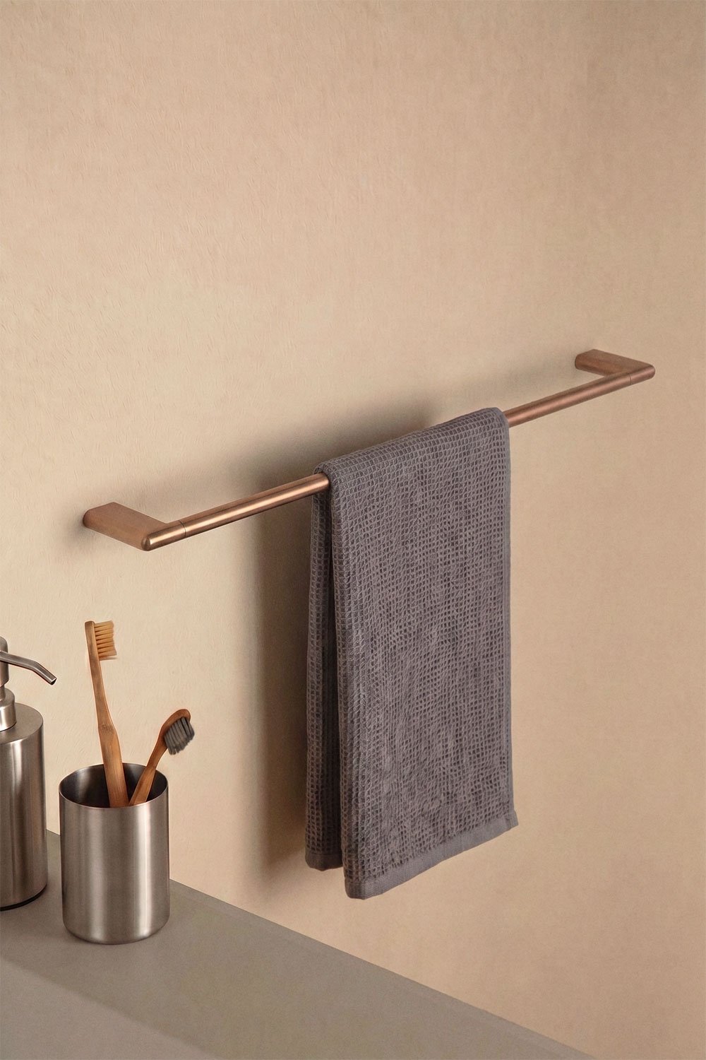 Toalheiro de parede com barra de 60 cm para casa de banho em aço inoxidável ouro rosa escovado Rovent, imagem de galeria 1