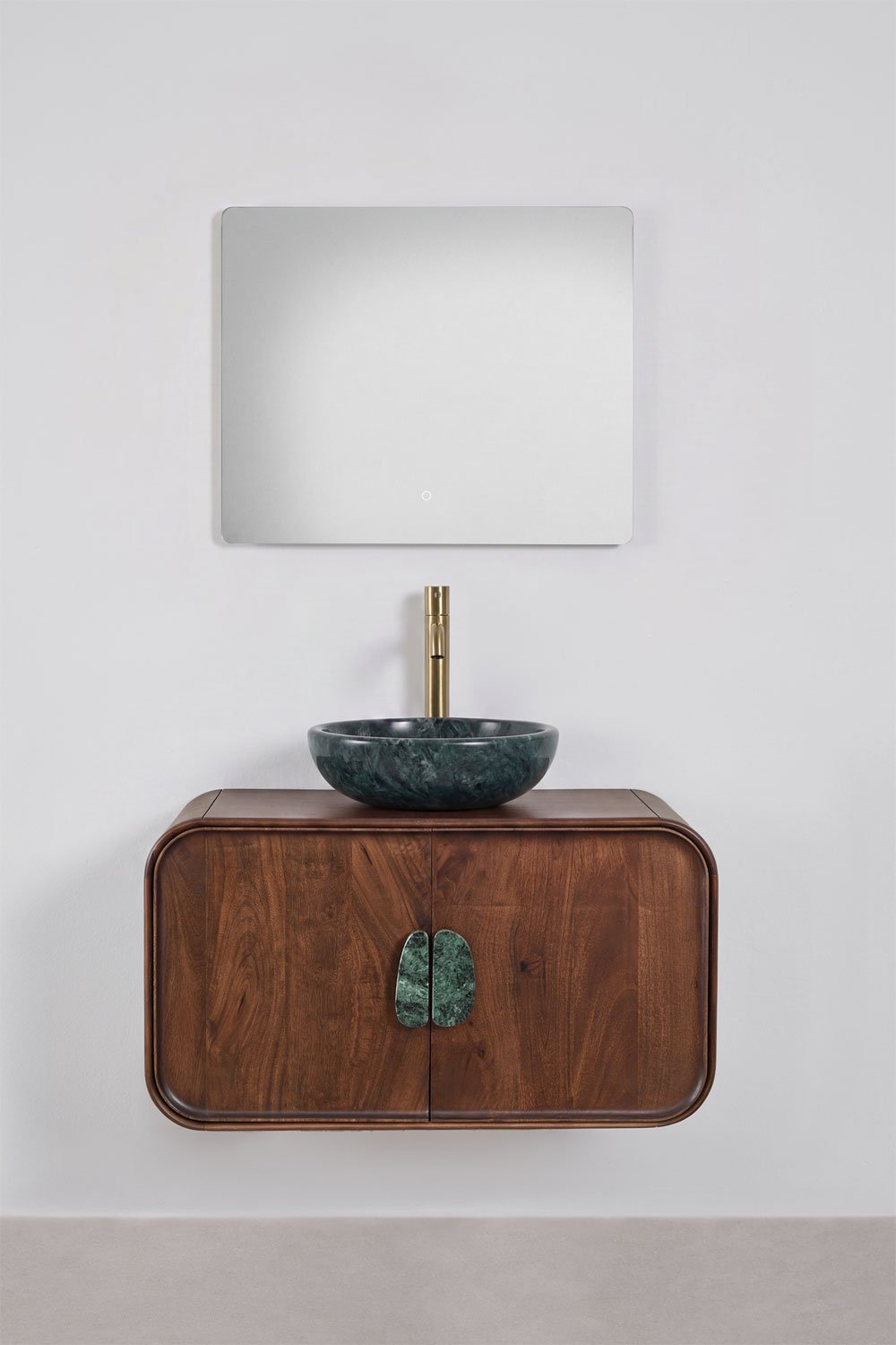 Conjunto de móvel de casa de banho suspenso 95x45 cm em madeira de manga e pedra natural Kivalina, imagem de galeria 3