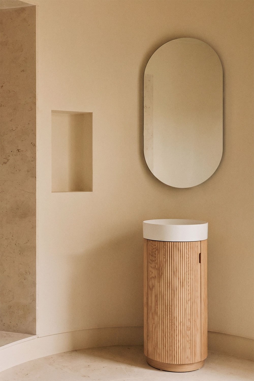 Conjunto de móvel de casa de banho Ø40 cm em madeira com lavatório integrado Freia, imagem de galeria 1