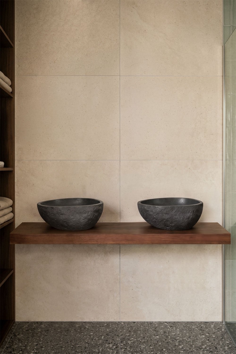 Conjunto de móvel de casa de banho dupla suspensa 120x45 cm em madeira de teca Venetian, imagem de galeria 1