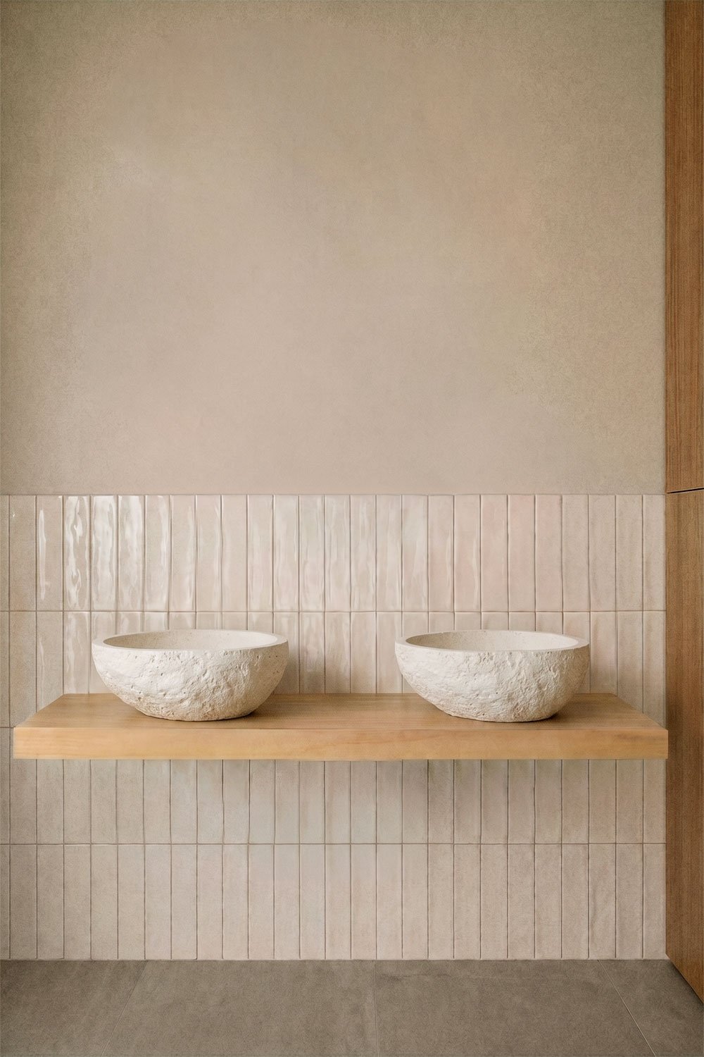 Conjunto de móvel de casa de banho dupla suspensa 120x45 cm em madeira de teca Venetian, imagem de galeria 1