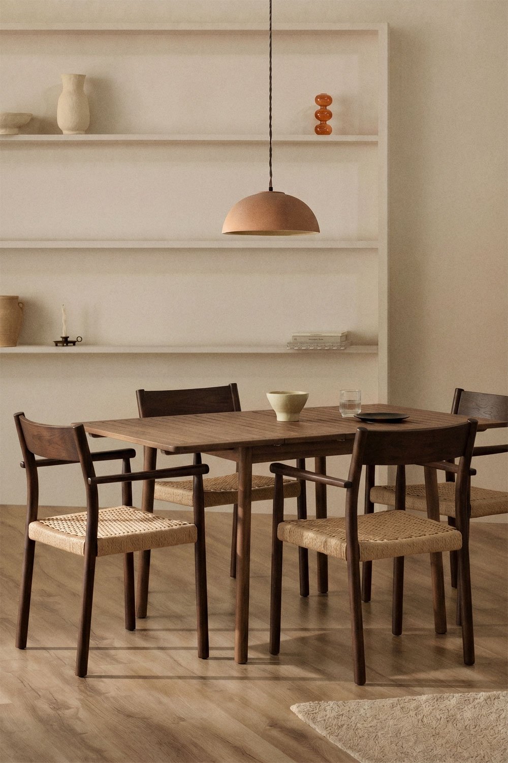 Mesa de jantar extensível em madeira de acácia Karvia 100-160x100 cm, imagem de galeria 2