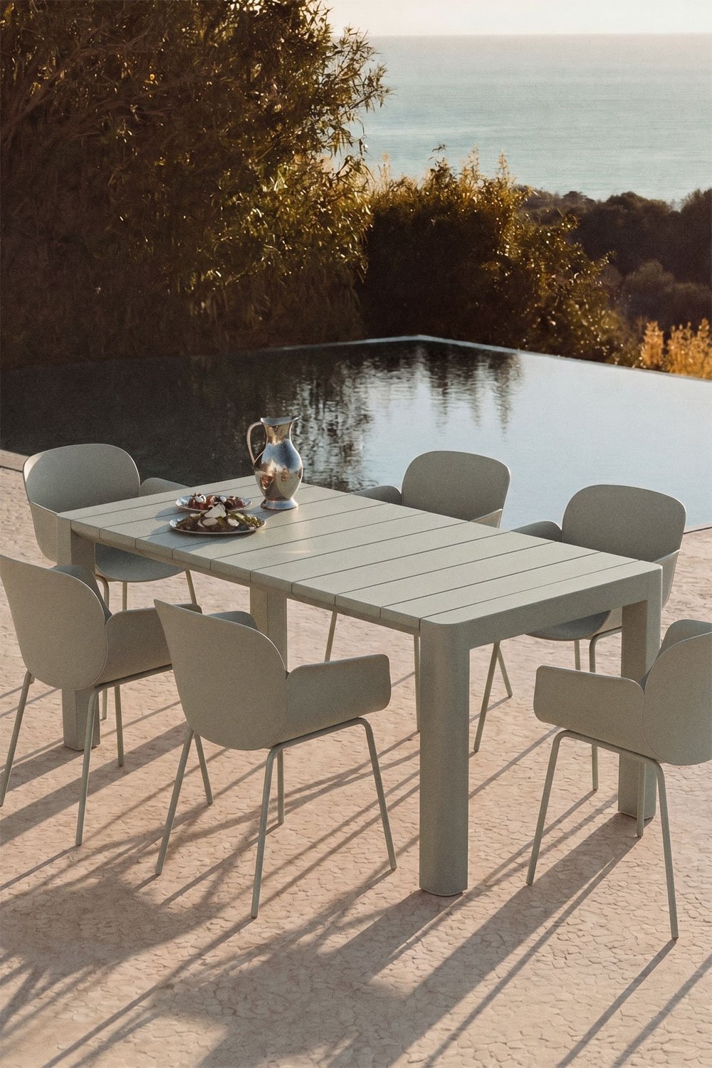 Conjunto de mesa retangular 180x100 cm Arnadine e 6 cadeiras de jardim em polipropileno e aço Lynette, imagem de galeria 1