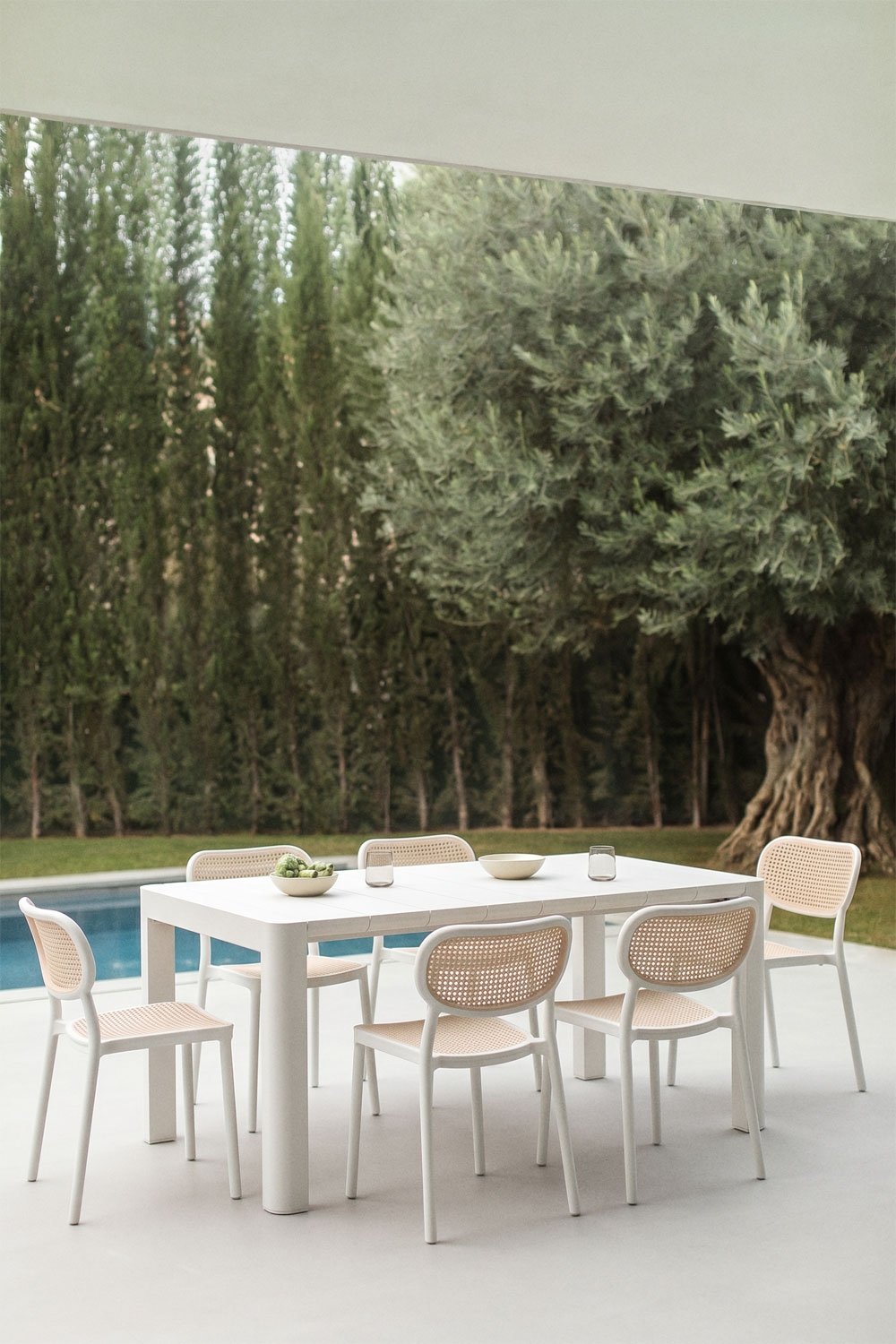 Conjunto de mesa retangular 180x100 cm Arnadine e 6 cadeiras de jardim empilháveis em polipropileno Omara, imagem de galeria 1