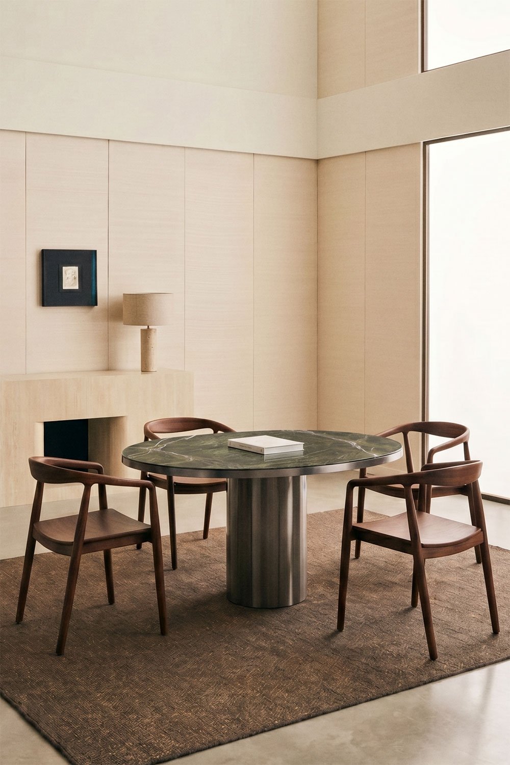 Mesa de jantar oval 120x100 cm em pedra natural e aço inoxidável Fertrix, imagem de galeria 1