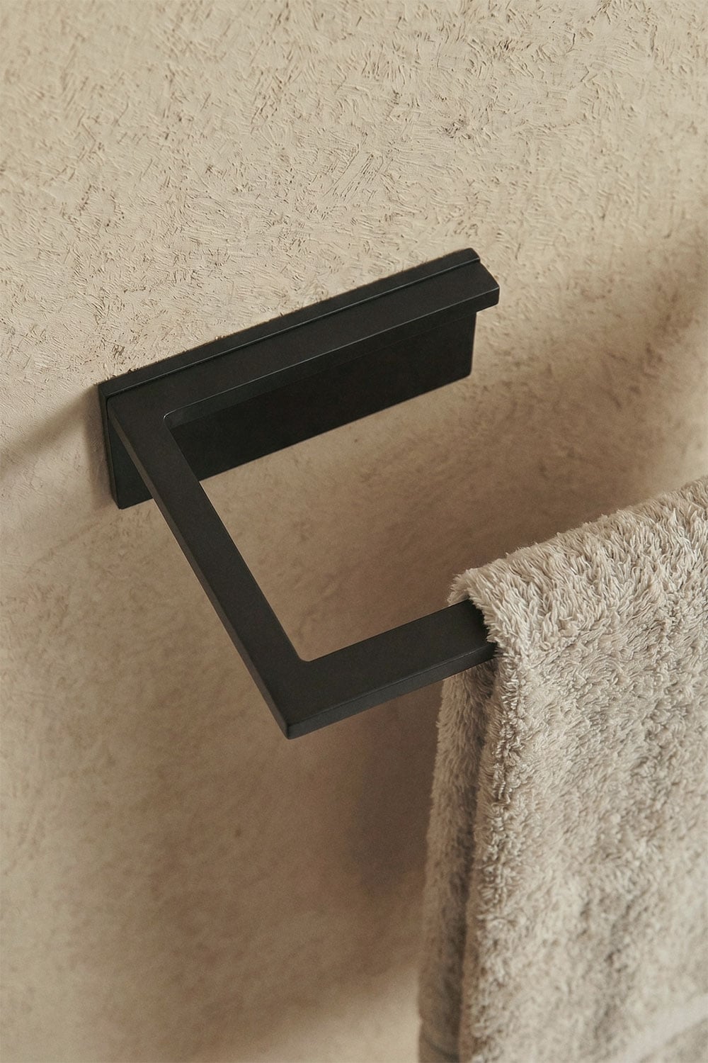 Toalheiro de parede adesivo com barra de 30 cm para casa de banho em aço inoxidável preto mate Jalter, imagem de galeria 2