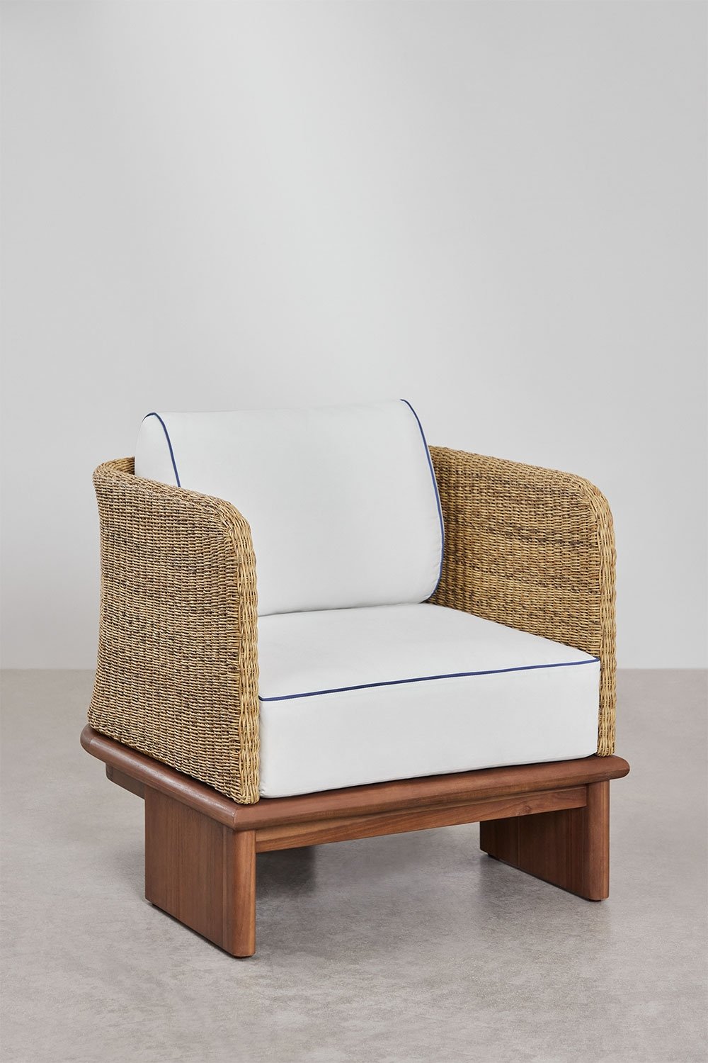 Conjunto de sala com sofá de 3 lugares, 2 poltronas e 2 mesas de centro 70x70 cm em rattan e madeira de acácia Famara, imagem de galeria 7