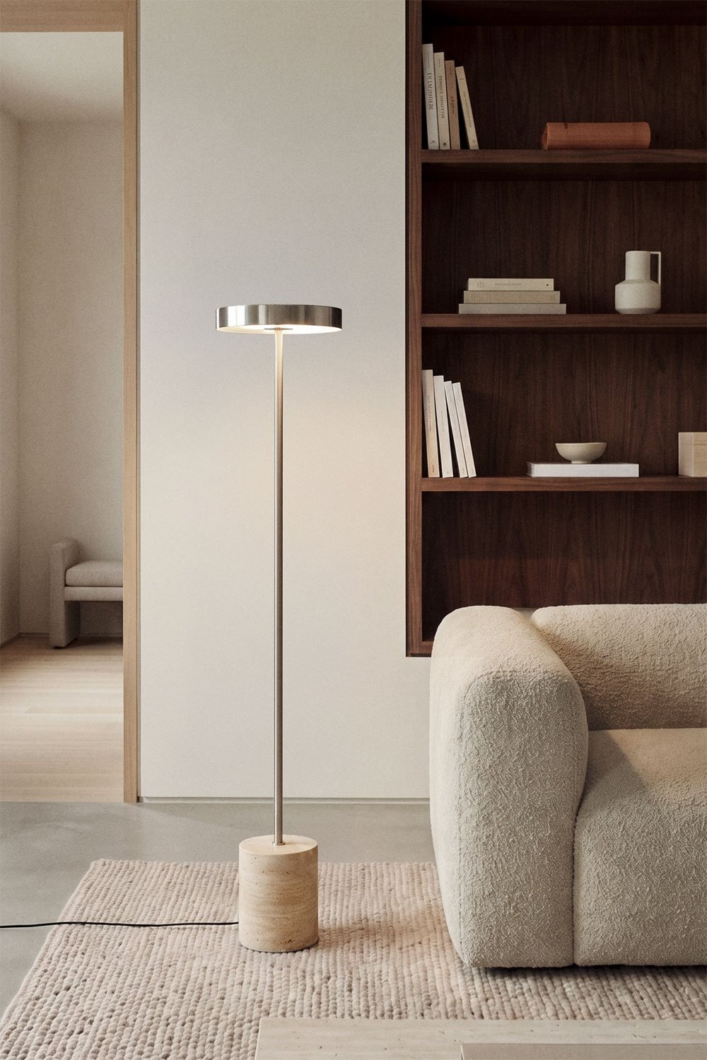 Lâmpada de pé LED em aço inoxidável e pedra natural Isasia, imagem de galeria 1